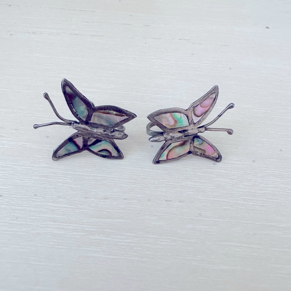 Vintage Abalone Shell Butterfly Sterling Screw-Back Earrings